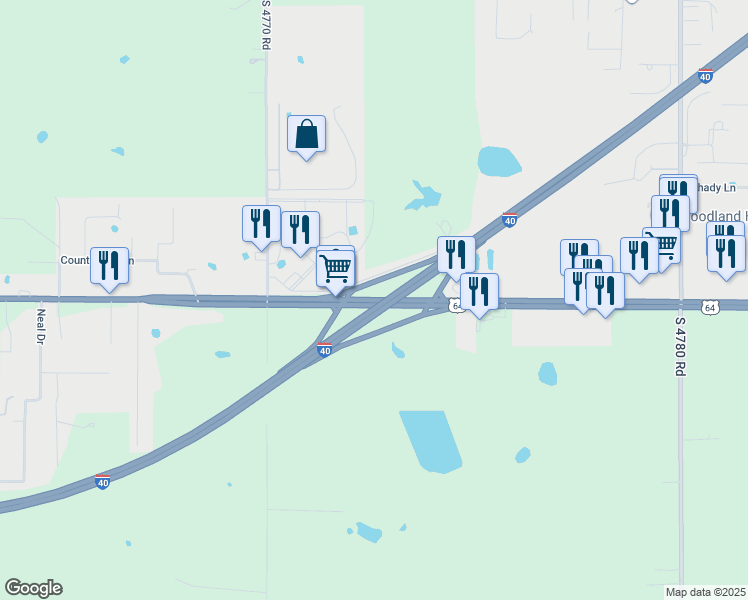 map of restaurants, bars, coffee shops, grocery stores, and more near West Ray Fine Boulevard in Roland