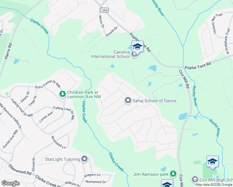 map of restaurants, bars, coffee shops, grocery stores, and more near 1147 Old Trace Road Northwest in Concord
