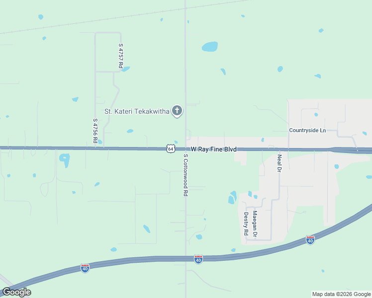 map of restaurants, bars, coffee shops, grocery stores, and more near Cottonwood Rd in Muldrow
