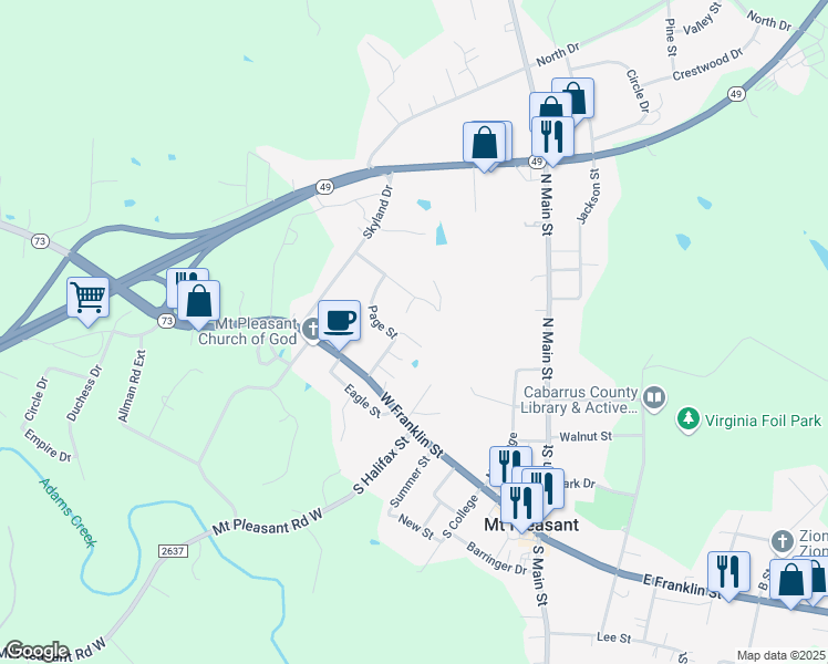 map of restaurants, bars, coffee shops, grocery stores, and more near 935 Page Street in Mount Pleasant