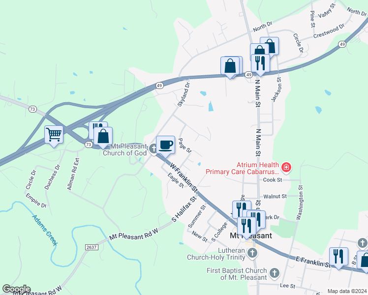 map of restaurants, bars, coffee shops, grocery stores, and more near 919 Page Street in Mount Pleasant
