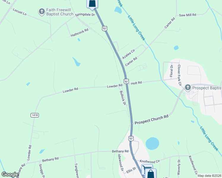 map of restaurants, bars, coffee shops, grocery stores, and more near 118 Lowder Road in Albemarle