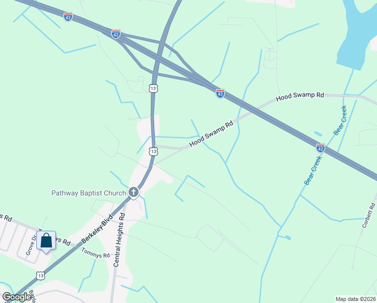 map of restaurants, bars, coffee shops, grocery stores, and more near 178 Hood Swamp Road in Goldsboro