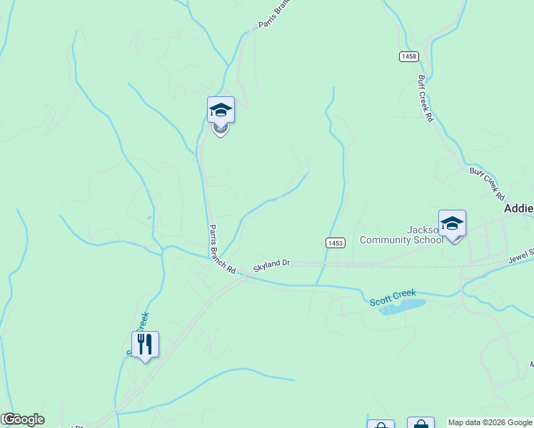 map of restaurants, bars, coffee shops, grocery stores, and more near 190 Happy Hollow Road in Sylva