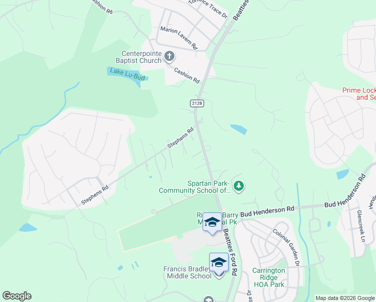 map of restaurants, bars, coffee shops, grocery stores, and more near 6536 Stephens Road in Huntersville