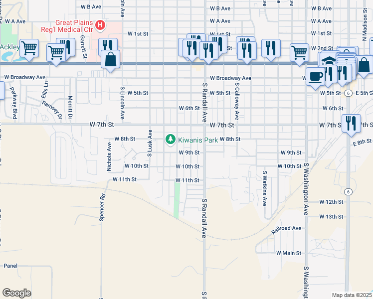 map of restaurants, bars, coffee shops, grocery stores, and more near 517 South Elk Avenue in Elk City