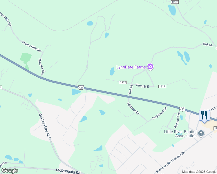 map of restaurants, bars, coffee shops, grocery stores, and more near 1578 U.S. 421 in Lillington