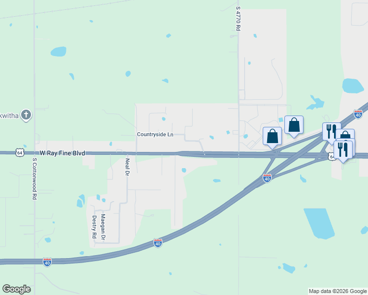 map of restaurants, bars, coffee shops, grocery stores, and more near 407 West Ray Fine Boulevard in Roland