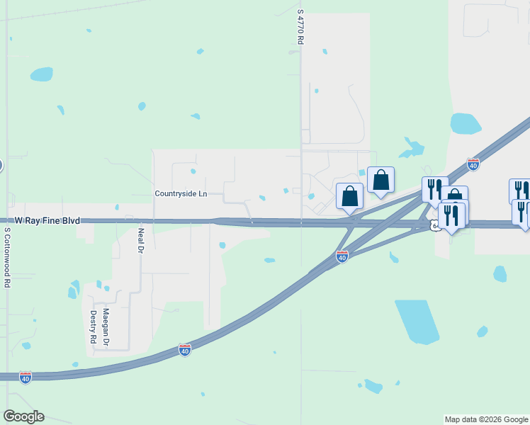 map of restaurants, bars, coffee shops, grocery stores, and more near 102 Countryside Lane in Roland