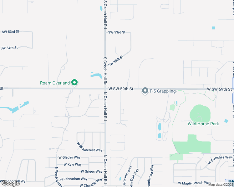 map of restaurants, bars, coffee shops, grocery stores, and more near 1501 North Thoroughbred Way in Mustang