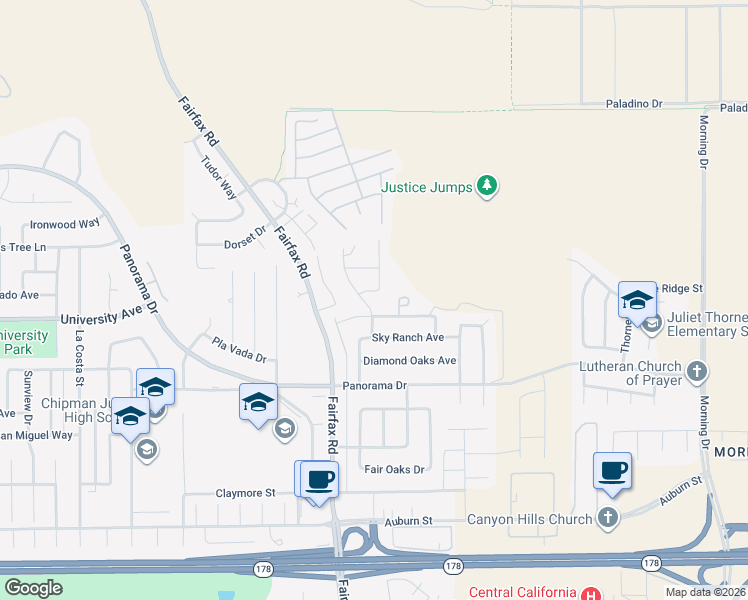 map of restaurants, bars, coffee shops, grocery stores, and more near 6005 Meadow Glen Way in Bakersfield
