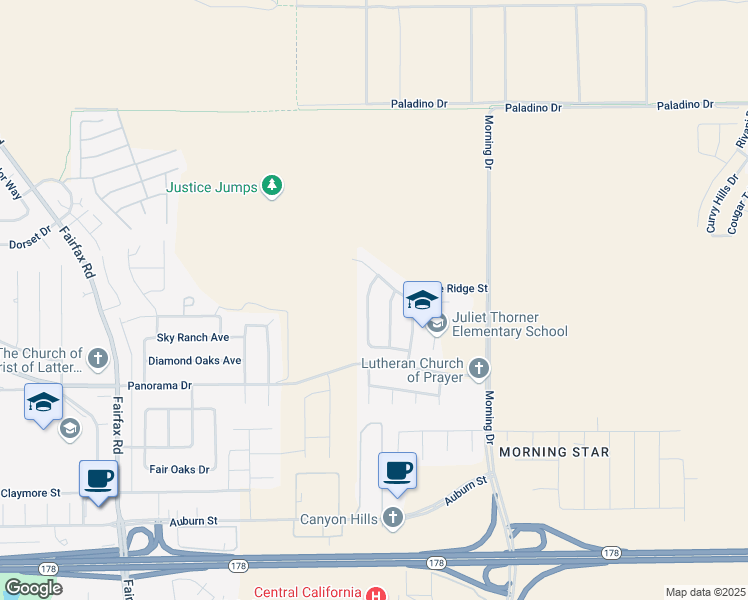 map of restaurants, bars, coffee shops, grocery stores, and more near 5713 Harpy Eagle Avenue in Bakersfield