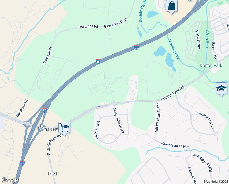 map of restaurants, bars, coffee shops, grocery stores, and more near 529 Woodhaven Place Northwest in Concord