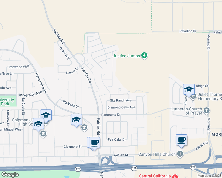 map of restaurants, bars, coffee shops, grocery stores, and more near 6005 Meadow Glen Way in Bakersfield