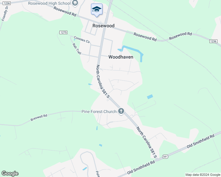 map of restaurants, bars, coffee shops, grocery stores, and more near 103 Gordon Drive in Goldsboro