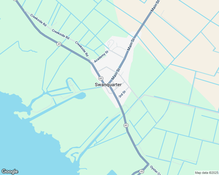 map of restaurants, bars, coffee shops, grocery stores, and more near 20 Oyster Creek Street in Swan Quarter