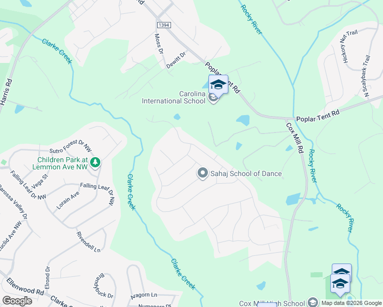 map of restaurants, bars, coffee shops, grocery stores, and more near 1147 Old Trace Road Northwest in Concord