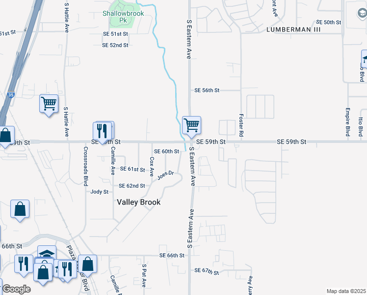 map of restaurants, bars, coffee shops, grocery stores, and more near 1910 Southeast 59th Street in Oklahoma City