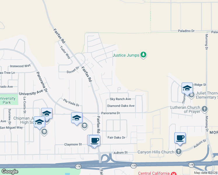 map of restaurants, bars, coffee shops, grocery stores, and more near 6001 Meadow Glen Way in Bakersfield