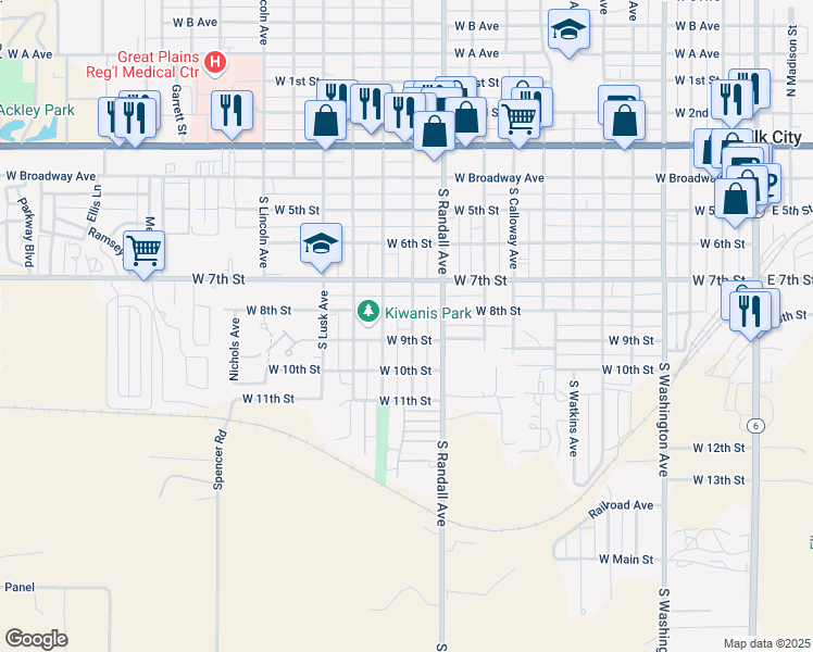 map of restaurants, bars, coffee shops, grocery stores, and more near 517 South Elk Avenue in Elk City