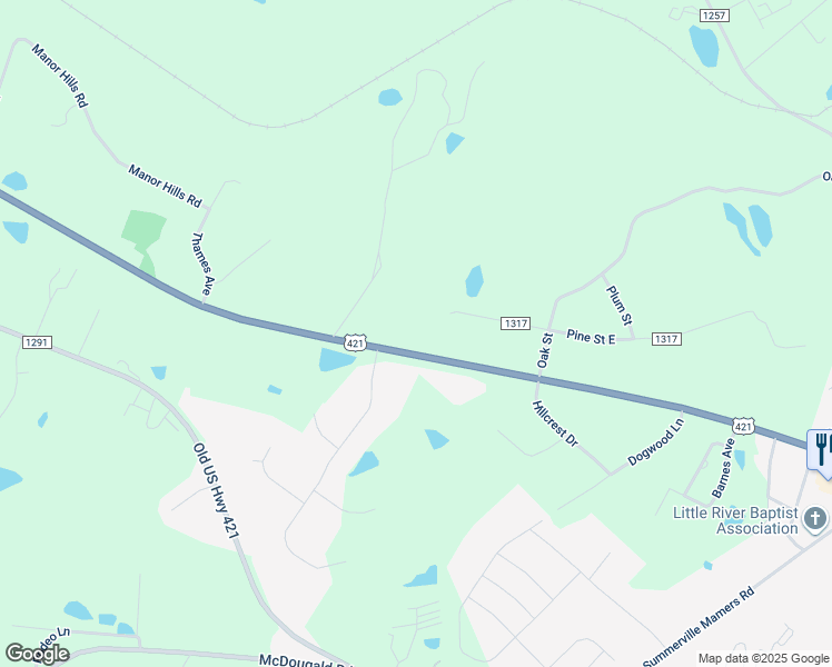 map of restaurants, bars, coffee shops, grocery stores, and more near 1678 U.S. 421 in Lillington