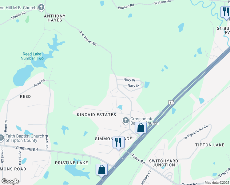 map of restaurants, bars, coffee shops, grocery stores, and more near 33 Gene Cove in Munford