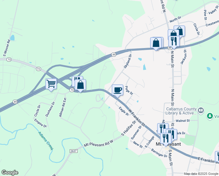 map of restaurants, bars, coffee shops, grocery stores, and more near 867 Skyland Drive in Mount Pleasant