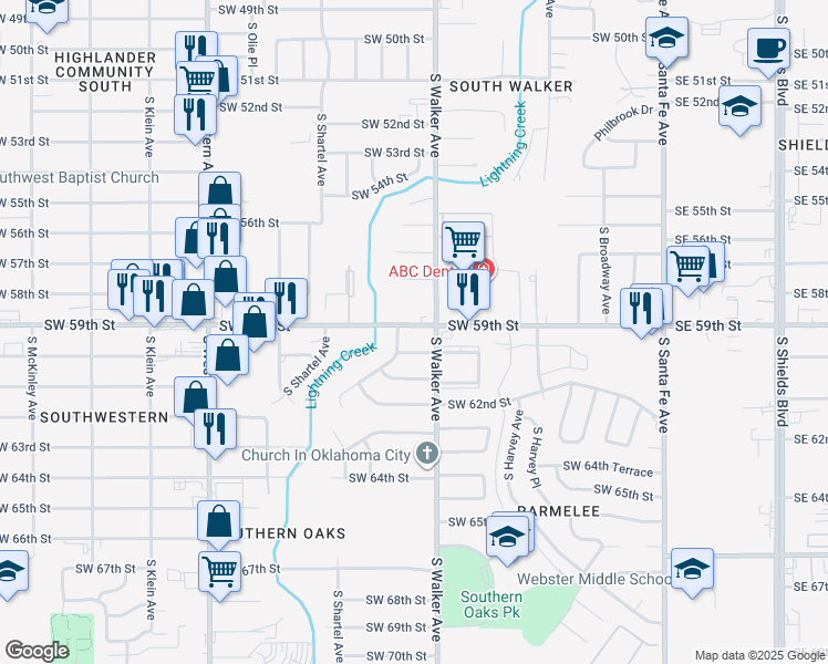 map of restaurants, bars, coffee shops, grocery stores, and more near 508 Southwest 59th Street in Oklahoma City