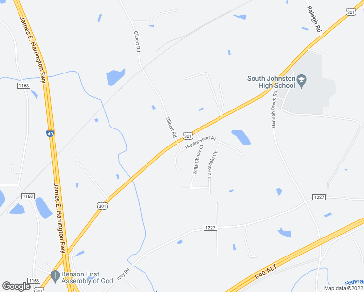 map of restaurants, bars, coffee shops, grocery stores, and more near 25 Wilson Creek Drive in Benson