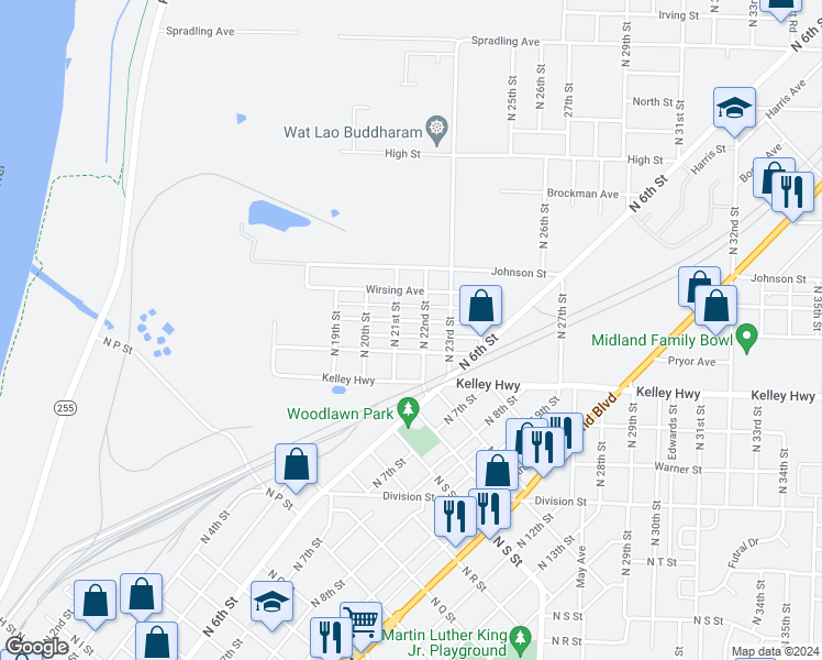 map of restaurants, bars, coffee shops, grocery stores, and more near 2114 Birnie Avenue in Fort Smith