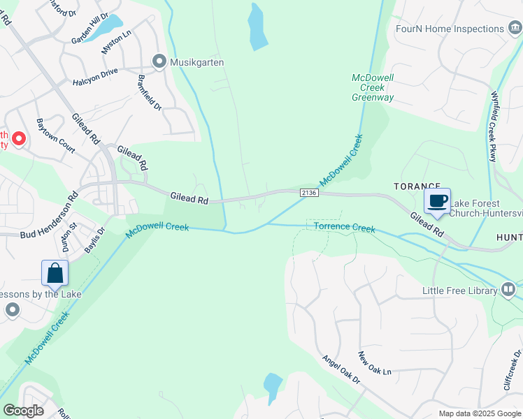 map of restaurants, bars, coffee shops, grocery stores, and more near 7914 Gilead Road in Huntersville