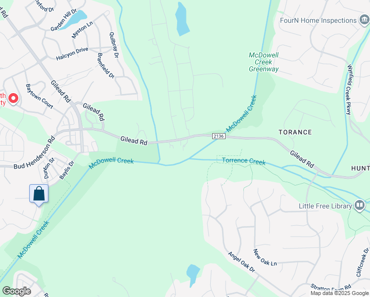 map of restaurants, bars, coffee shops, grocery stores, and more near 7914 Gilead Road in Huntersville