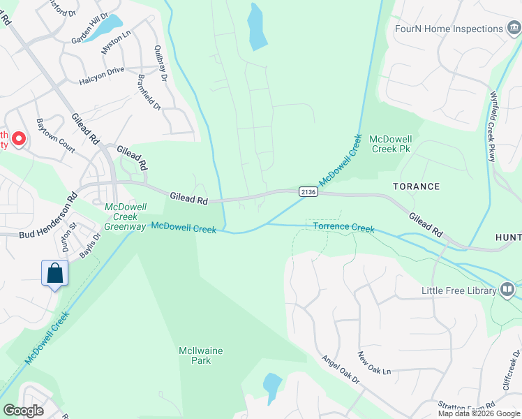 map of restaurants, bars, coffee shops, grocery stores, and more near 7914 Gilead Road in Huntersville