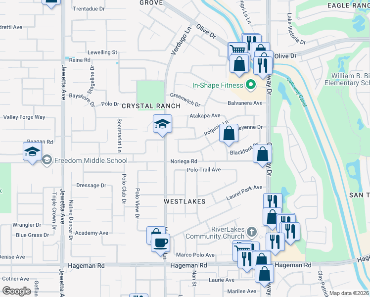 map of restaurants, bars, coffee shops, grocery stores, and more near 10310 Cheyenne Drive in Bakersfield