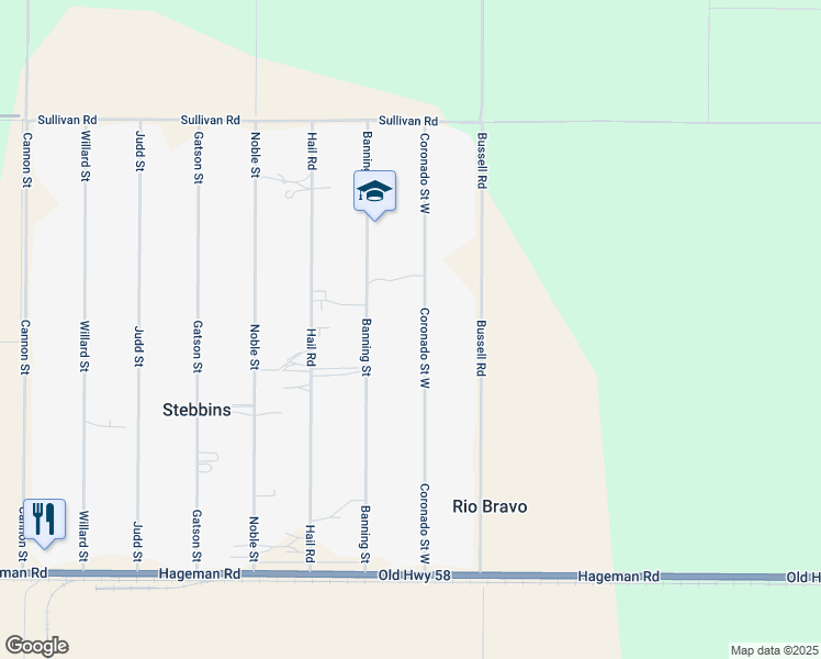 map of restaurants, bars, coffee shops, grocery stores, and more near 5029 Coronado Street West in Bakersfield
