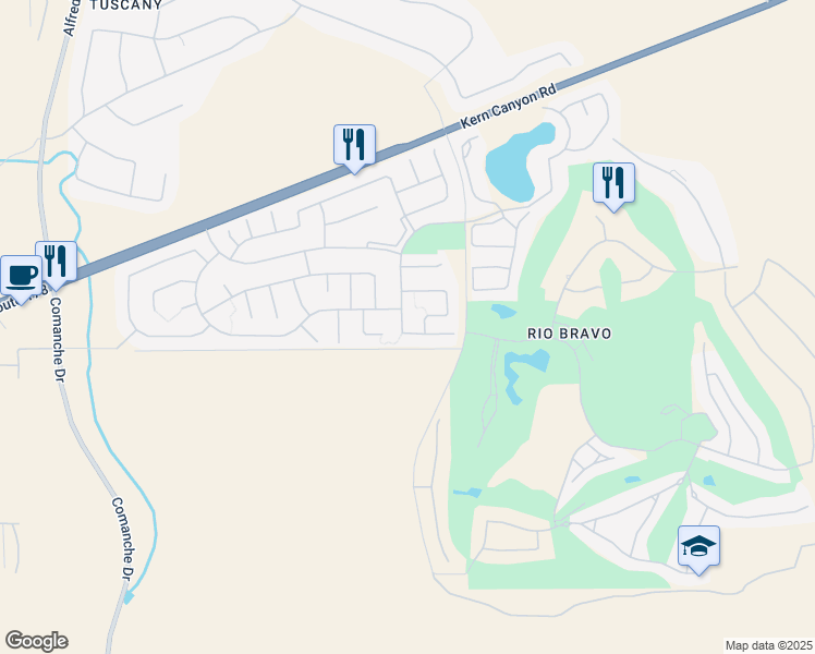map of restaurants, bars, coffee shops, grocery stores, and more near 14401 Terrazzo Drive in Bakersfield