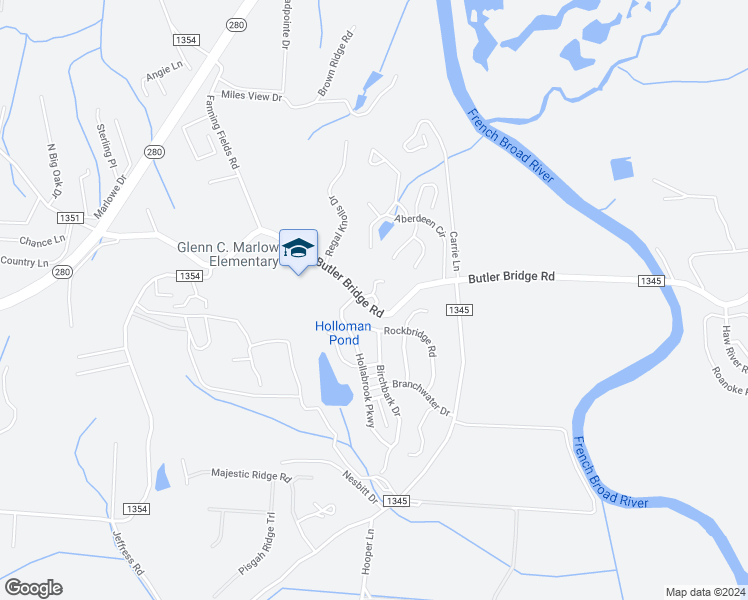 map of restaurants, bars, coffee shops, grocery stores, and more near 56 Fox Hill Road in Mills River