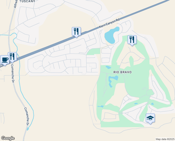 map of restaurants, bars, coffee shops, grocery stores, and more near 14401 Terrazzo Drive in Bakersfield
