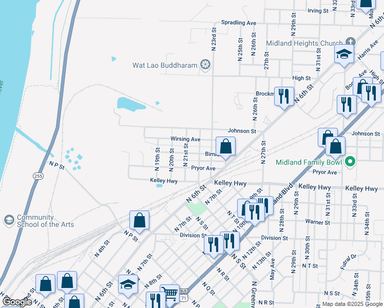map of restaurants, bars, coffee shops, grocery stores, and more near 2110 Birnie Avenue in Fort Smith