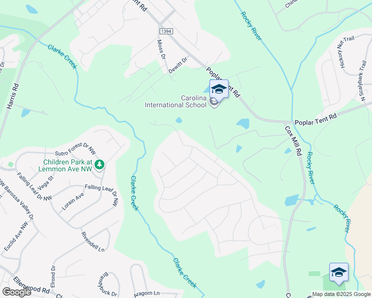 map of restaurants, bars, coffee shops, grocery stores, and more near 1147 Old Trace Road Northwest in Concord