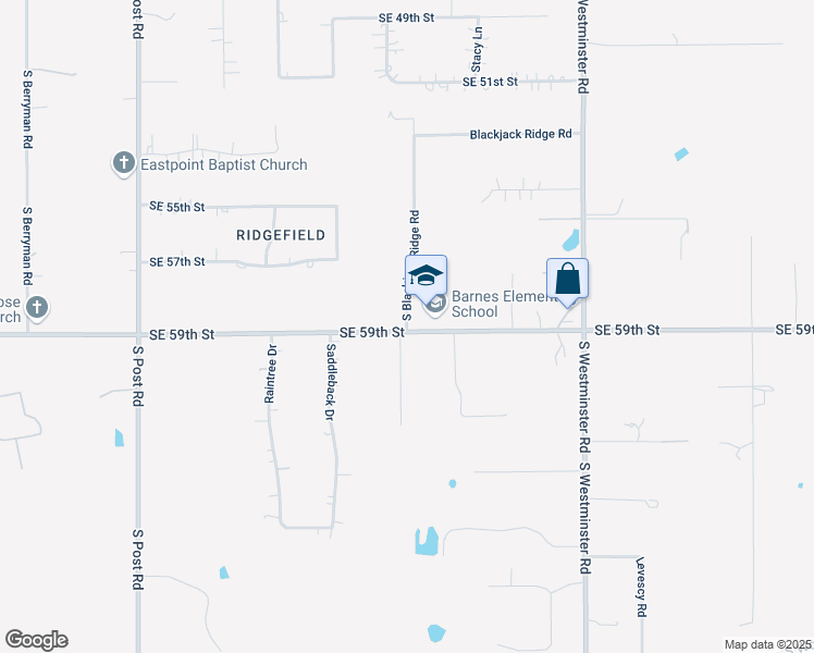 map of restaurants, bars, coffee shops, grocery stores, and more near 5400 South Blackjack Ridge Road in Oklahoma City