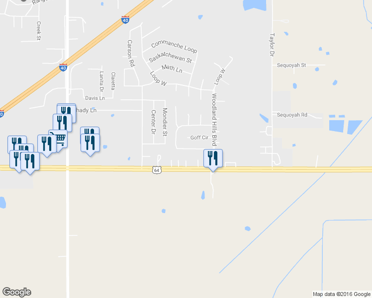 map of restaurants, bars, coffee shops, grocery stores, and more near 116 Roberts Loop South in Roland