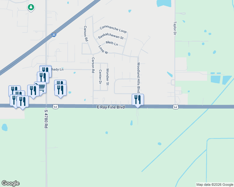 map of restaurants, bars, coffee shops, grocery stores, and more near 116 Roberts Loop South in Roland