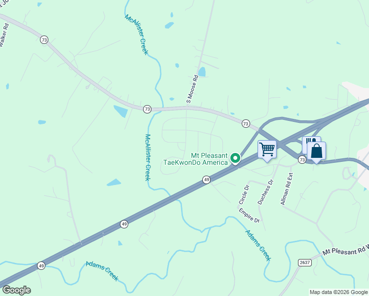 map of restaurants, bars, coffee shops, grocery stores, and more near 7000 North Carolina 73 in Mount Pleasant