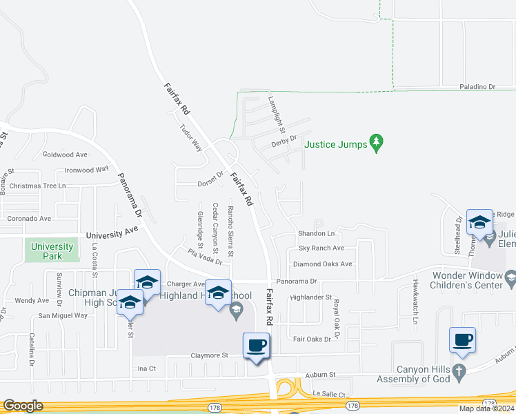 map of restaurants, bars, coffee shops, grocery stores, and more near 5805 Fairfax Road in Bakersfield