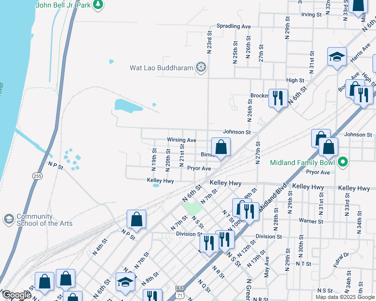 map of restaurants, bars, coffee shops, grocery stores, and more near 2114 Birnie Avenue in Fort Smith