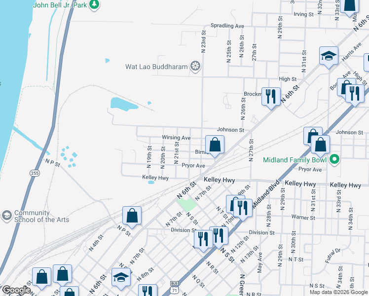 map of restaurants, bars, coffee shops, grocery stores, and more near 2114 Birnie Avenue in Fort Smith