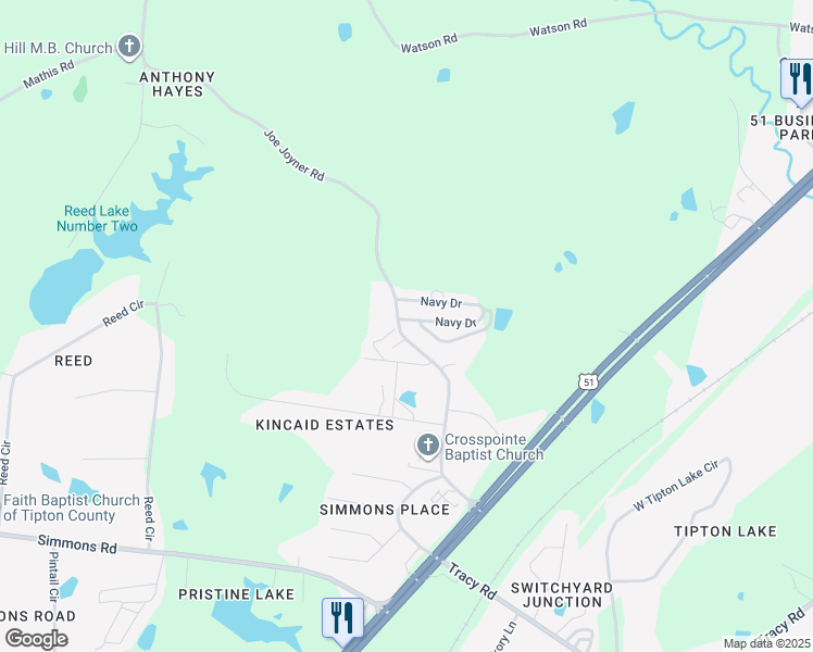 map of restaurants, bars, coffee shops, grocery stores, and more near 33 Gene Cove in Munford