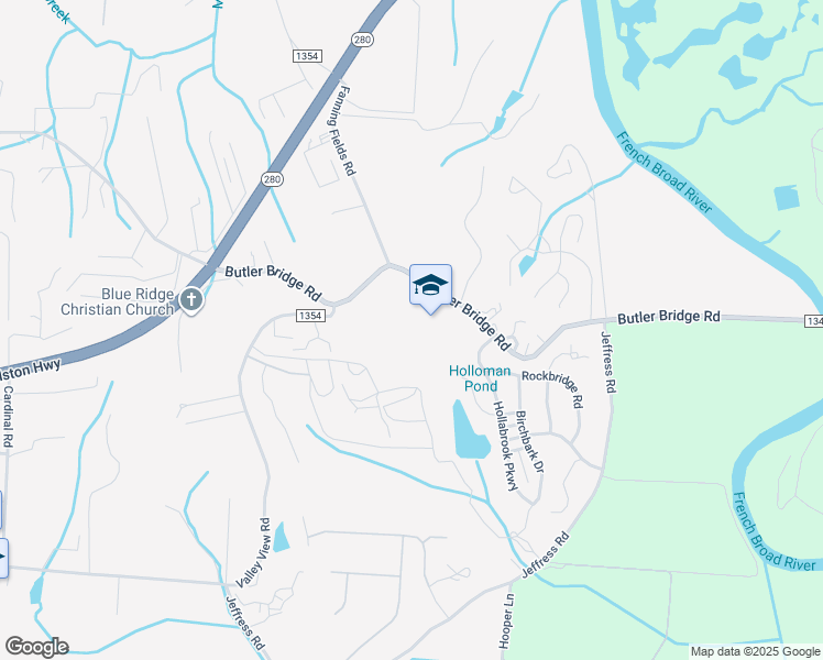 map of restaurants, bars, coffee shops, grocery stores, and more near 1985 Butler Bridge Road in Mills River