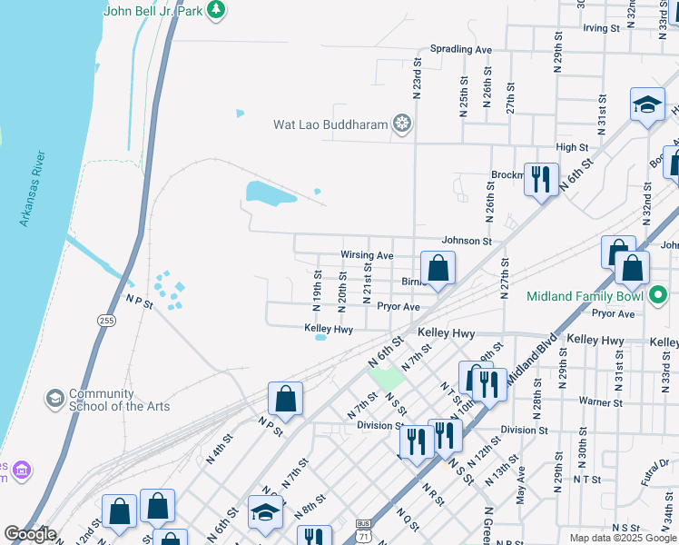 map of restaurants, bars, coffee shops, grocery stores, and more near 1923 Birnie Avenue in Fort Smith